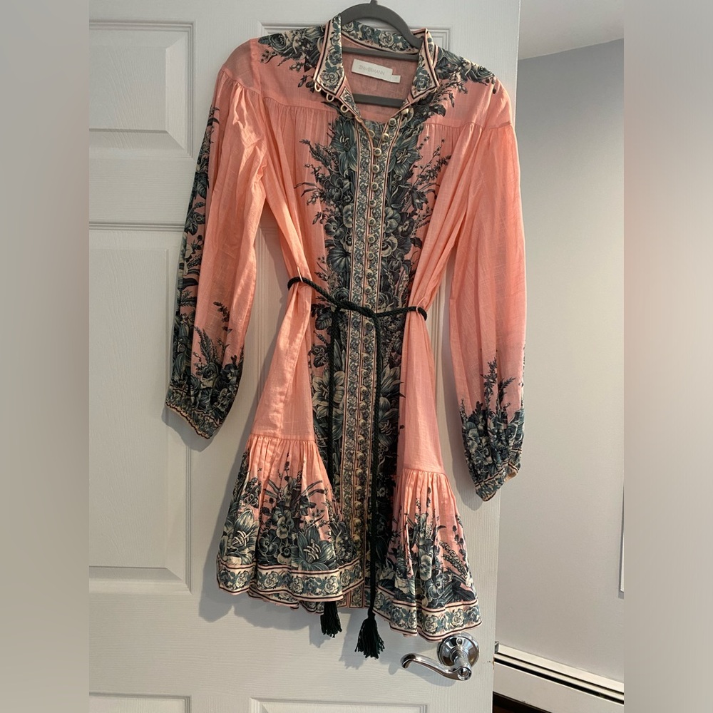 Zimmermann Peach and Black Floral Long Sleeve Dress